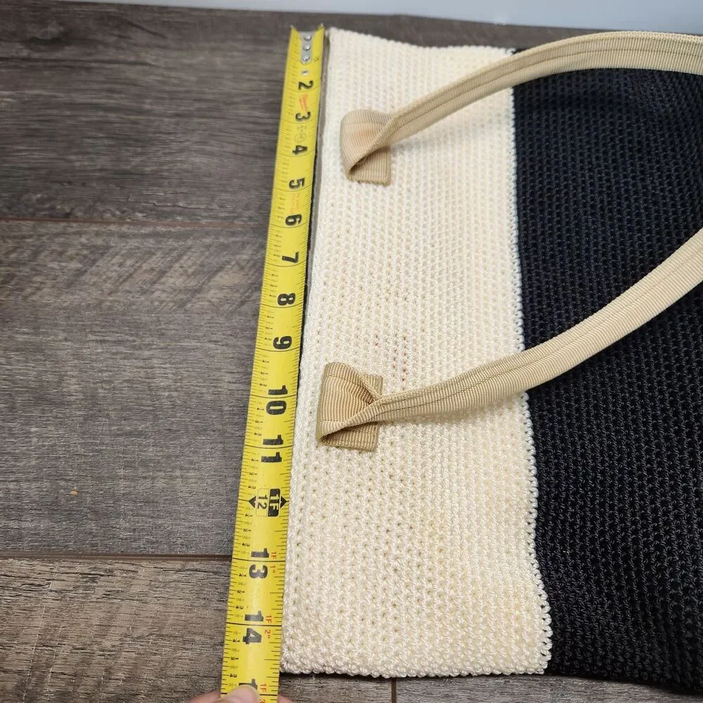 The Sak Crochet Colorblock Black And Cream Purse Tote Boho Medium Summer Beach